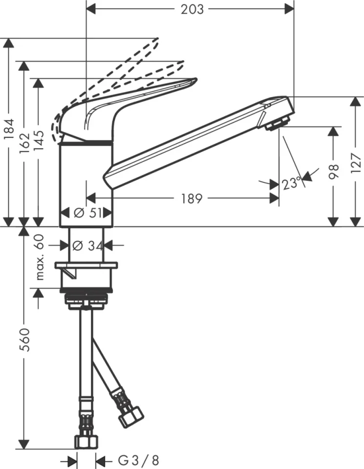 Hansgrohe Focus M42 Manual Kitchen Mixers 370 X 280 X 70mm Chrome detail view - Image 2