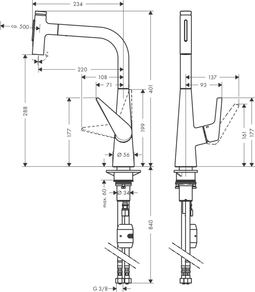 Hansgrohe Talis Select M51 Manual Kitchen Mixers 560 X 312 X 82mm Chrome detail view - Image 2