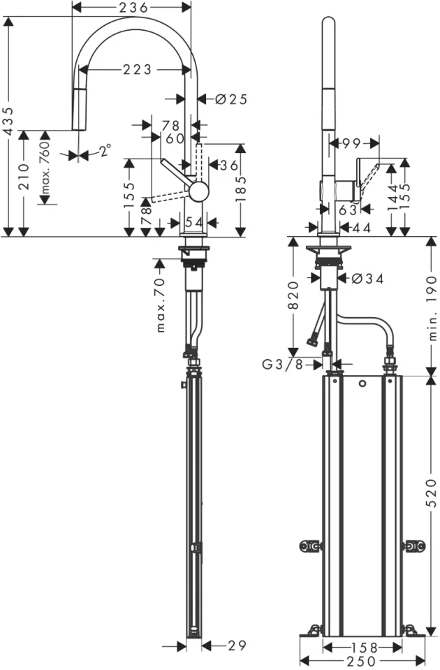 Hansgrohe Talis M54 Manual Kitchen Mixers 555 X 310 X 110mm Stainless Steel detail view - Image 2