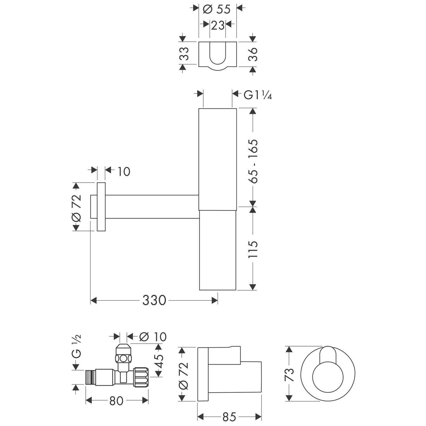Axor Siphons 380 X 160 X 85mm Chrome detail view - Image 2