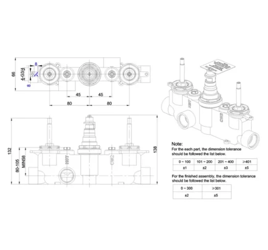 Crosswater 2 Outlet Valve Body With No Collars detail view - Image 3