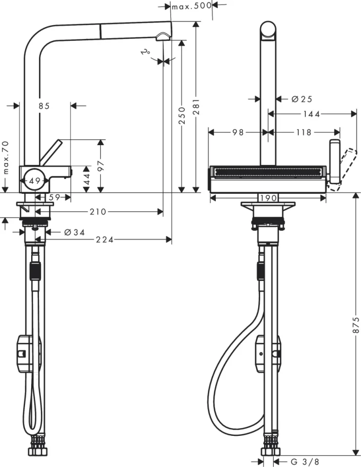 Hansgrohe Aquno Select M81 Manual Kitchen Mixers 395 X 570 X 210mm Chrome detail view - Image 2