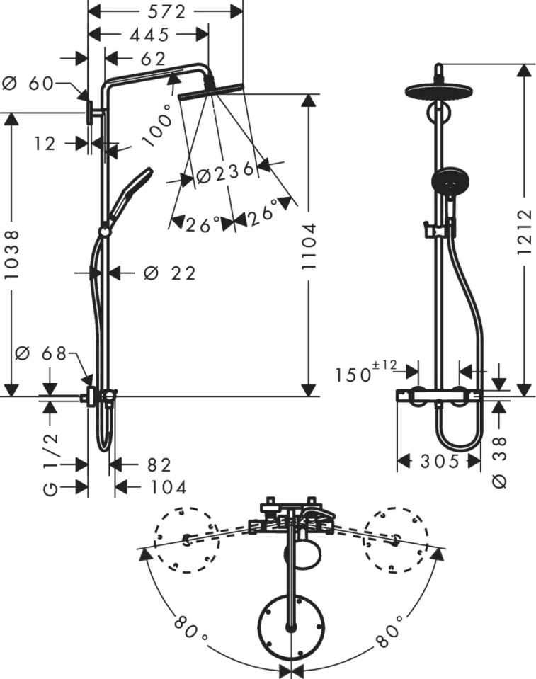 Hansgrohe Raindance S Showerpipes With Thermostatic Mixer 1099 X 356 X 112mm Chrome detail view - Image 2