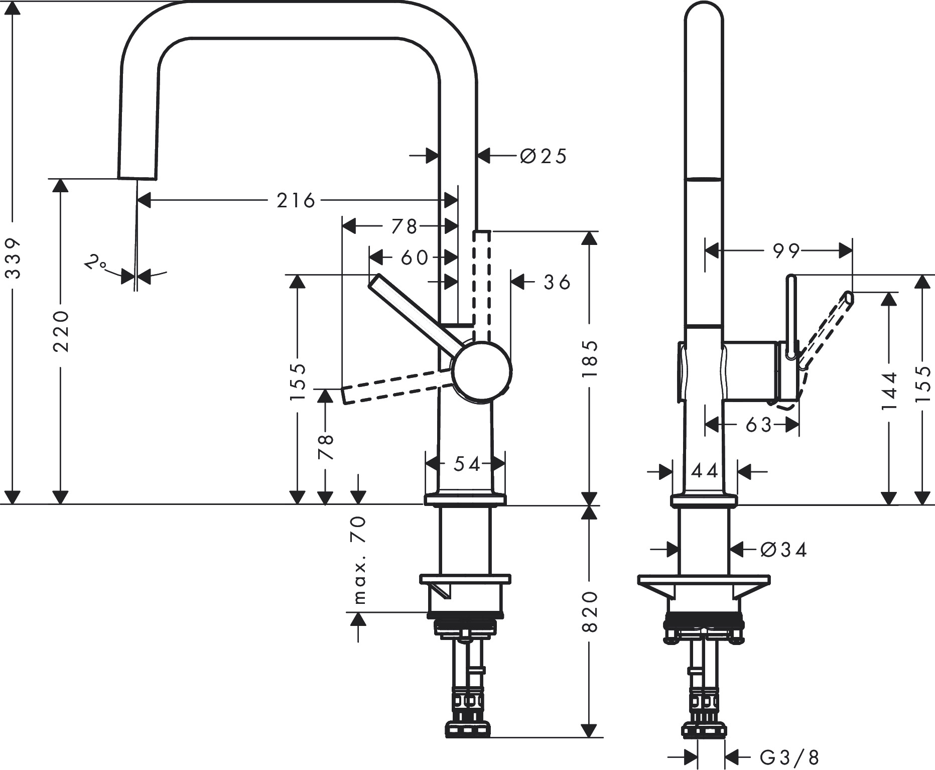 Hansgrohe Talis M54 Manual Kitchen Mixers 557 X 323 X 88mm Stainless Steel detail view - Image 2