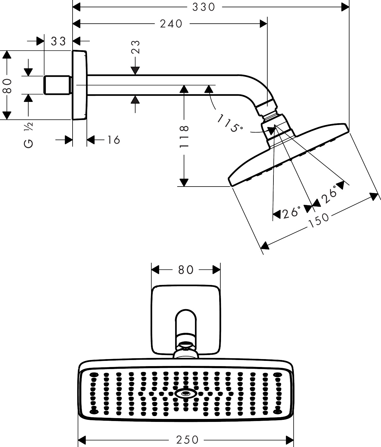Hansgrohe Raindance E Overhead Showers 460 X 245 X 105mm Stainless Steel detail view - Image 2