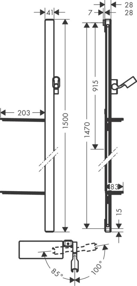 Hansgrohe Unica Wallbars 1550 X 200 X 85mm Chrome detail view - Image 2