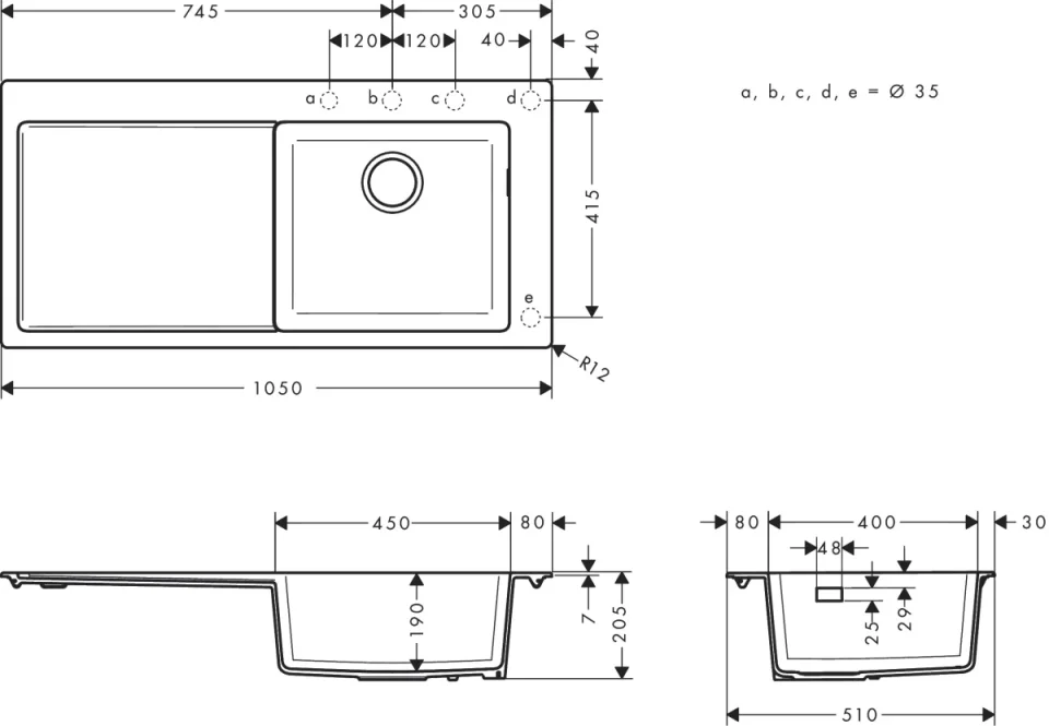 Hansgrohe S51 Sinks 1160 X 590 X 315mm Concrete/grey detail view - Image 2