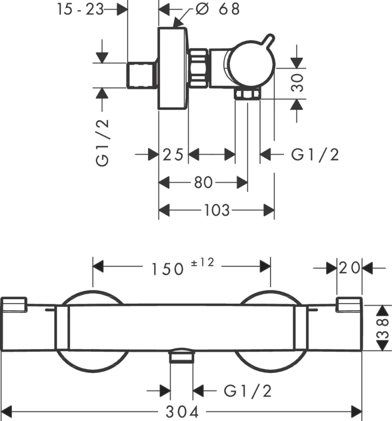 Hansgrohe Ecostat Comfort Thermostatic Shower Mixer Exposed 360 X 135 X 105mm Bronze - Brushed detail view - Image 2