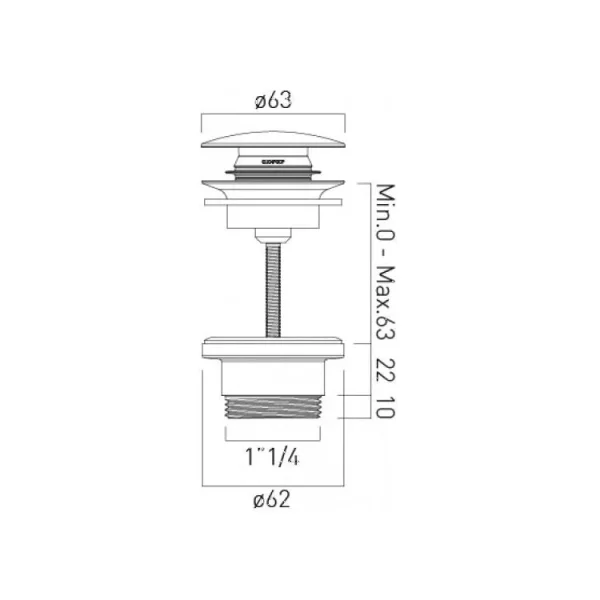 Booth & Co. Universal Brass Basin Waste Chrome & technical drawing - Image 4