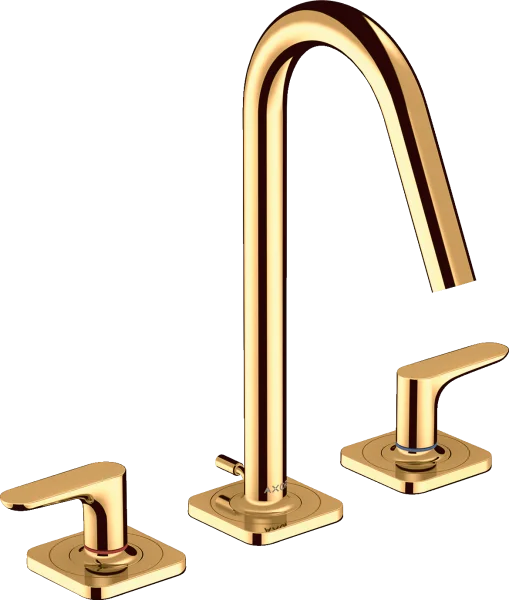 Axor Citterio M 3-hole Basin Mixer 160 With Lever Handles, Escutcheons And Pop-up Waste Gold Polished