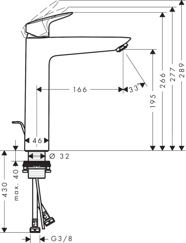 Hansgrohe Logis Manual Mixers 465 X 240 X 78mm Chrome detail view - Image 3