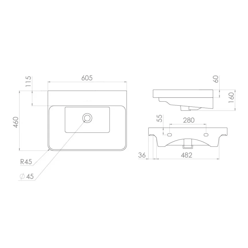 Saneux Hyde 60x46cm Washbasin 0th detail view - Image 3