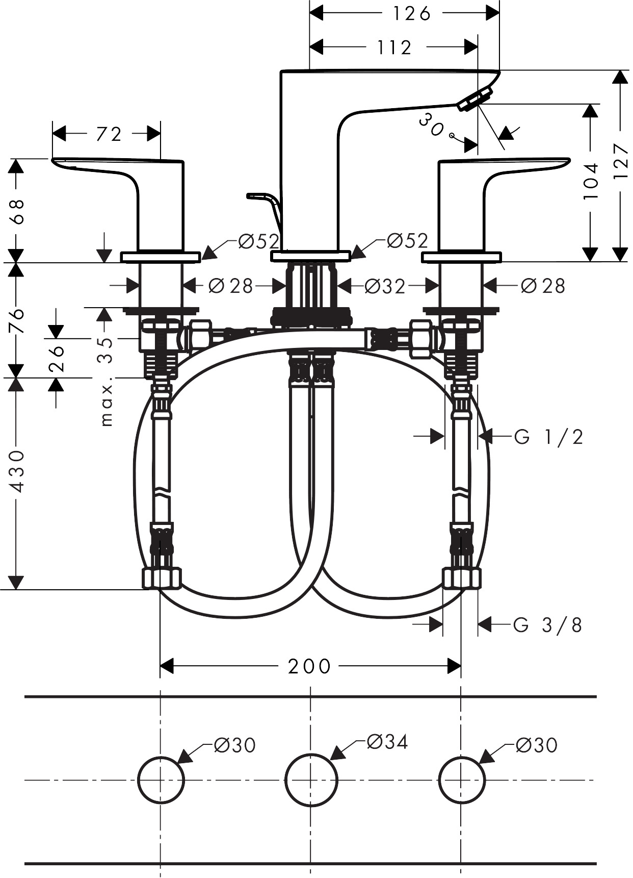 Hansgrohe Talis E Manual Mixers 458 X 247 X 107mm White - Matt detail view - Image 2
