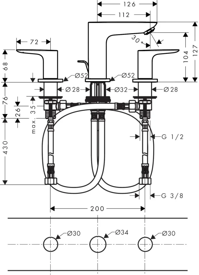 Hansgrohe Talis E Manual Mixers 458 X 247 X 107mm White - Matt detail view - Image 2