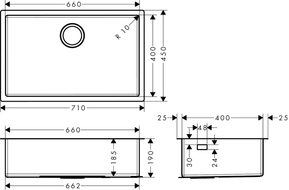 Hansgrohe S71 Sinks 870 X 670 X 220mm Stainless Steel detail view - Image 2