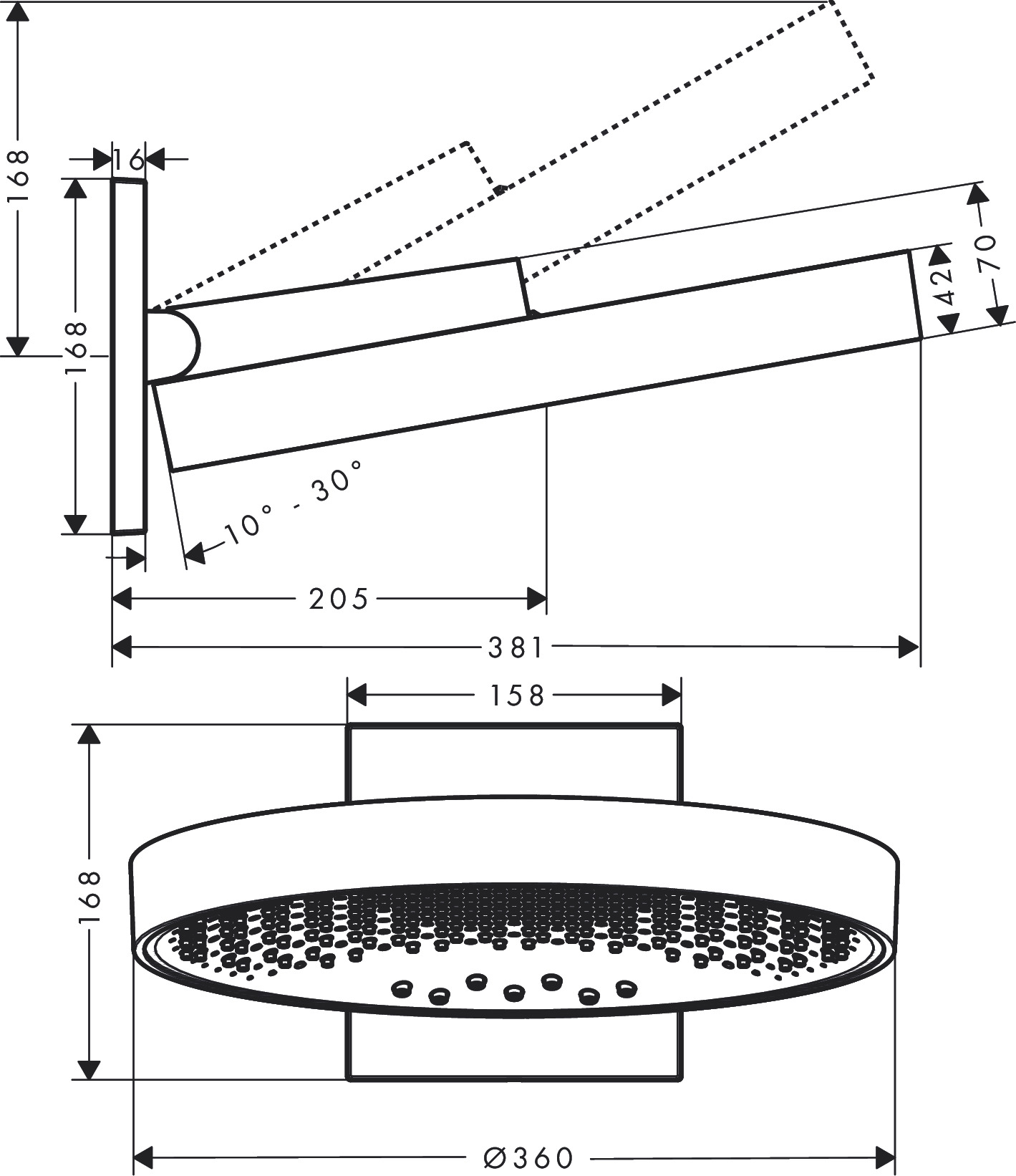 Hansgrohe Rainfinity Overhead Showers 485 X 460 X 205mm Gold - Polished detail view - Image 2
