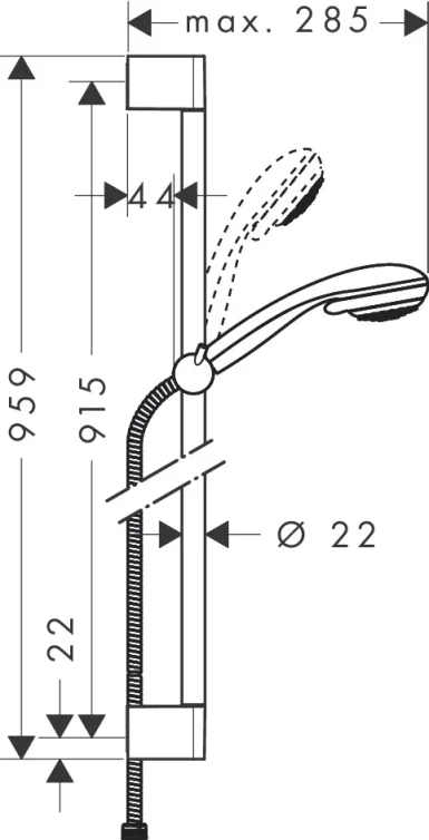 Hansgrohe Crometta 85 Shower Rail Sets 1010 X 152 X 65mm Chrome detail view - Image 3