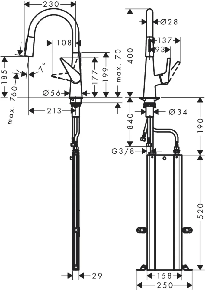 Hansgrohe Talis M51 Manual Kitchen Mixers 560 X 320 X 110mm Chrome detail view - Image 2