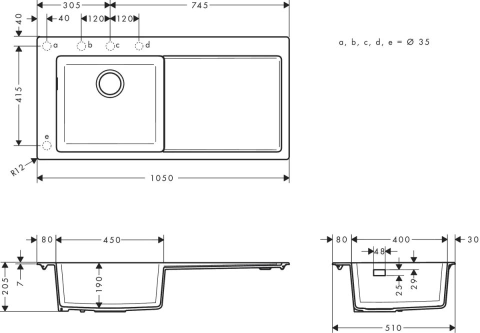 Hansgrohe S51 Sinks 1160 X 590 X 315mm Grey detail view - Image 2