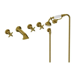 Lefroy Brooks Connaught Star Handles W/m 5h Bath Filler - Brushed Brass