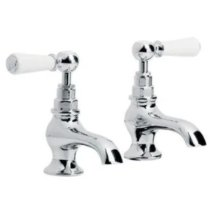 Lefroy Brooks Classic White Lever Bath Pillar Taps - Chrome
