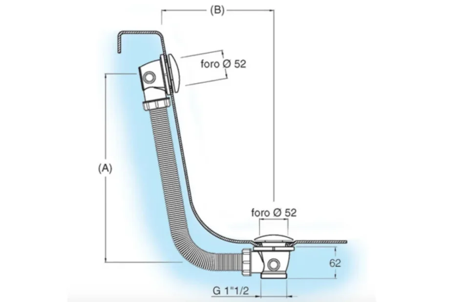 Crosswater MPRO Industrial Bath Click Waste Brushed Brass Unlaquered technical drawing - Image 3