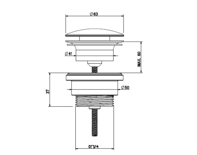 Crosswater MPRO Industrial Universal Basin Click Clack Waste Brushed Brass Unlaquered technical drawing - Image 3