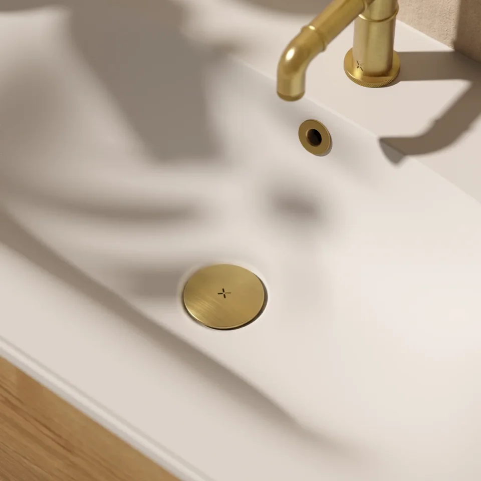 Crosswater MPRO Industrial Universal Basin Click Clack Waste Brushed Brass Unlaquered detail view - Image 4
