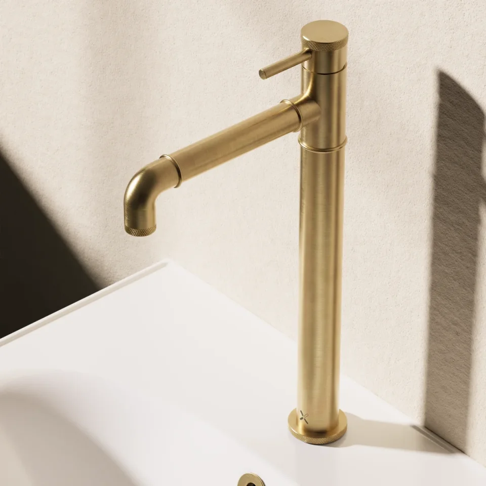 Crosswater MPRO Industrial Basin Tall Monobloc without Waste Brushed Brass Unlaquered detail view - Image 4
