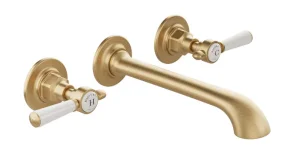 Booth & Co. Wall Mounted Basin Mixer Brushed Brass & Crackled White