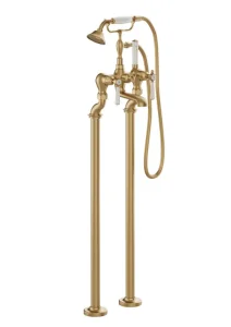 Booth & Co. Floor Standing Bath Shower Mixer Brushed Brass & Crackled White