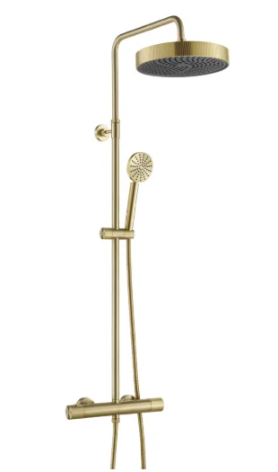 Just Taps Evo Thermostatic Bar Valve with 2 Outlets, Adjustable Riser and Shower Handle Brushed Brass