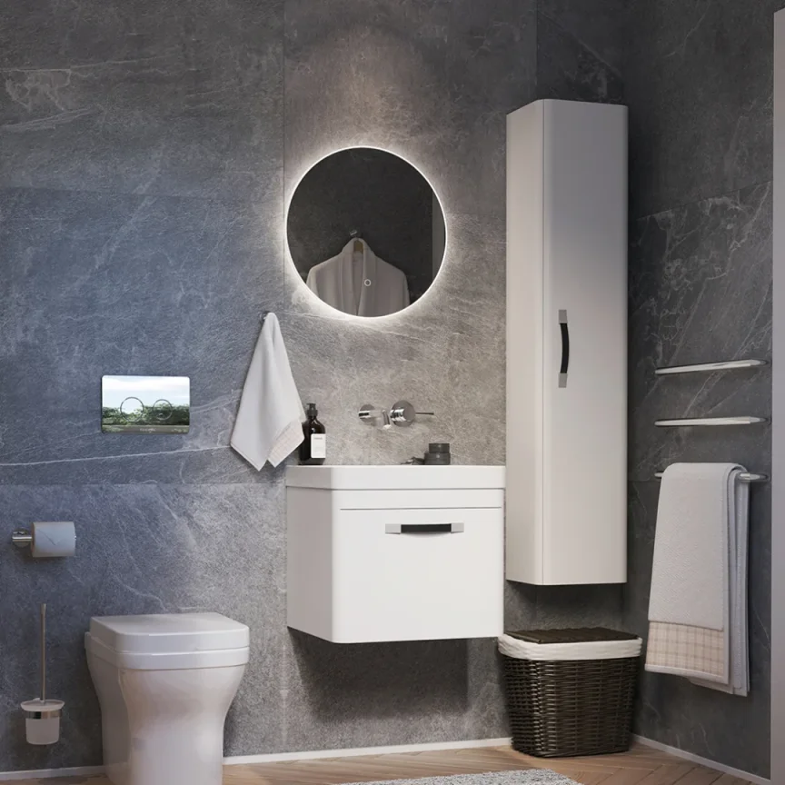 Saneux Hyde 50cm 1 Drawer Wall Mounted Unit - Matte White detail view - Image 4