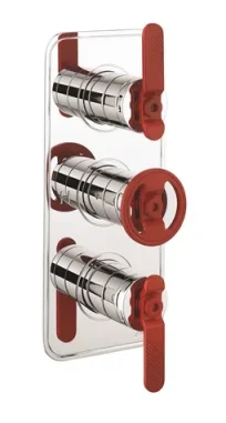 Crosswater Union 3 Handle Trimset for Shower Mixer Valve WLBP2000R+ or WLBP3000R+ Chrome with Red Lever Handles product image - Image 1