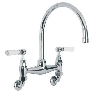 Lefroy Brooks Classic White Lever W/m Bridge Mixer - Antique Gold