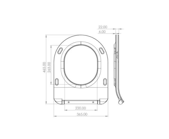 Saneux Austen Slim-line Soft Close Seat & Cover (for Aucc01, Aubtw01, Auwh01, Auwh02) technical drawing - Image 2