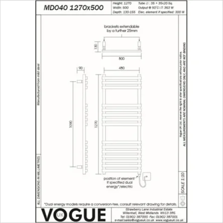 Vogue Gallant II Towel Radiator Heating Only - Chrome 1200X500 detail view - Image 3