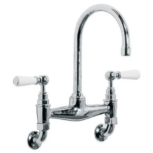 Lefroy Brooks Classic White Lever W/m Basin Bridge Mixer - Antique Gold