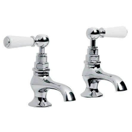 Lefroy Brooks Classic White Lever Basin Pillar Taps - Nickel