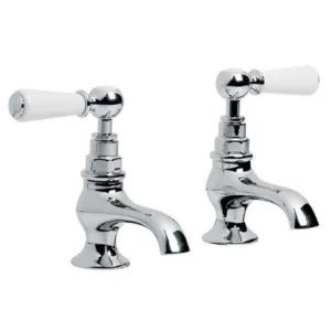 Lefroy Brooks Classic White Lever Basin Pillar Taps - Nickel