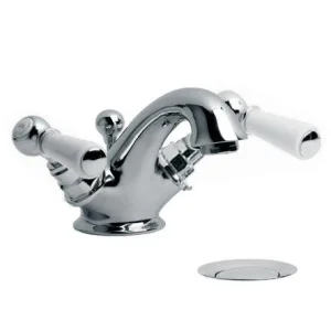 Lefroy Brooks Classic White Lever Mono Basin Mixer With Puw - Chrome