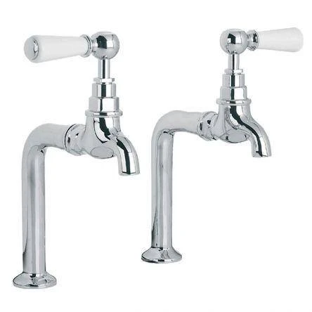 Lefroy Brooks Classic White Lever Kitchen Bibcock Taps & Pillars - Chrome