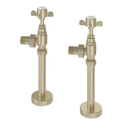 Eastbrook Pair Of Traditional Rad Valves + Tails Brushed Brass