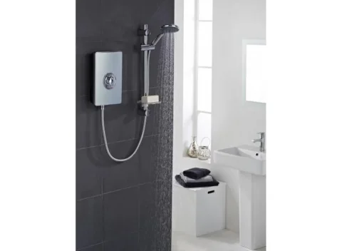 Vado Axces Elegance Electric Shower With Soft Press Illuminated Buttons 9.5kw Grey/chrome detail view - Image 2
