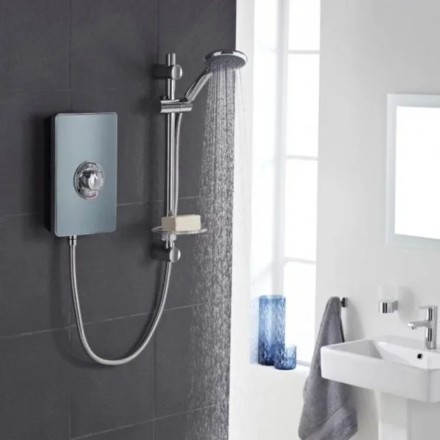 Vado Axces Elegance Electric Shower With Soft Press Illuminated Buttons 9.5kw Grey/chrome detail view - Image 4