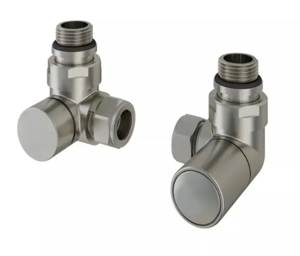 Corner Radiator Valves (pair) Brushed Nickel product image - Image 1