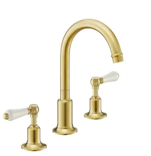 Just Taps Grosvenor Lever 3 Hole Basin Mixer Brushed Brass product image - Image 1