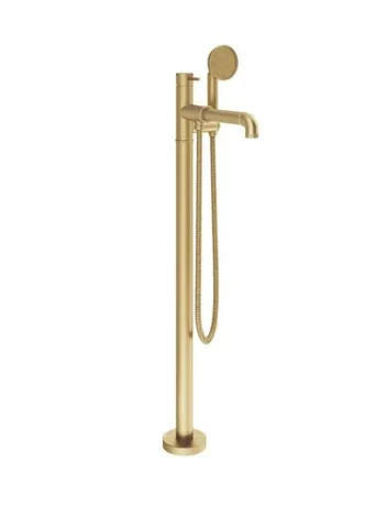 Crosswater MPRO Industrial Bath Shower Mixer Floor Standing Unlacquered Brushed Brass detail view - Image 2