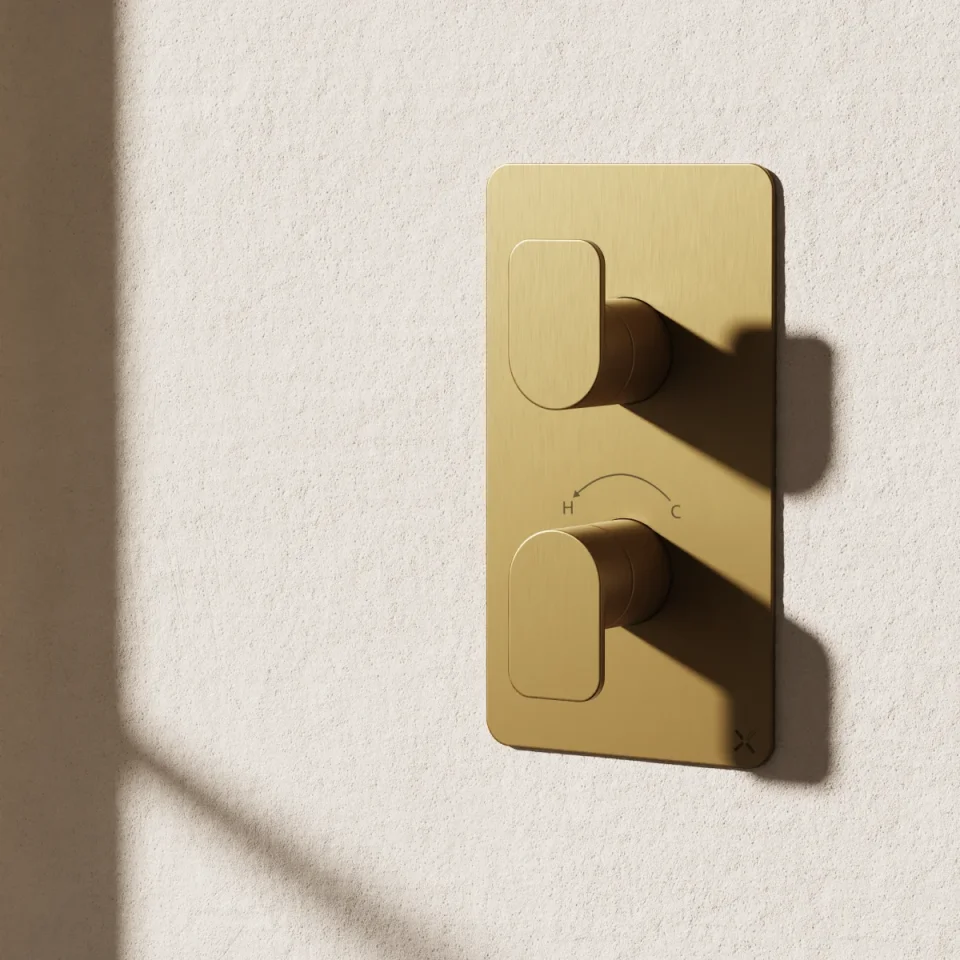 Crosswater Fuse 2 Outlet 2 Handle Valve & Trimset Brushed Brass detail view - Image 2