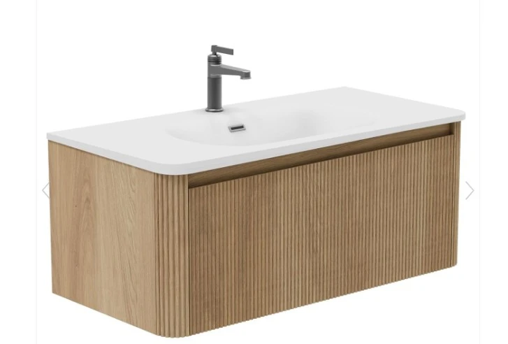 Cubico Wave Ribbed 1000mm Wall Hung Vanity Unit Natural Oak